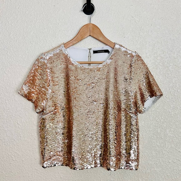 Ark & Co Champagne Flip Sequin Top Womens Small Loose Fit Lined TE4468T - Picture 5 of 12